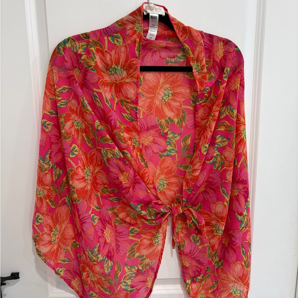 Beach Riot Melanie Sarong Miami Peony Pink Orange Floral Swim Cover Up O/S